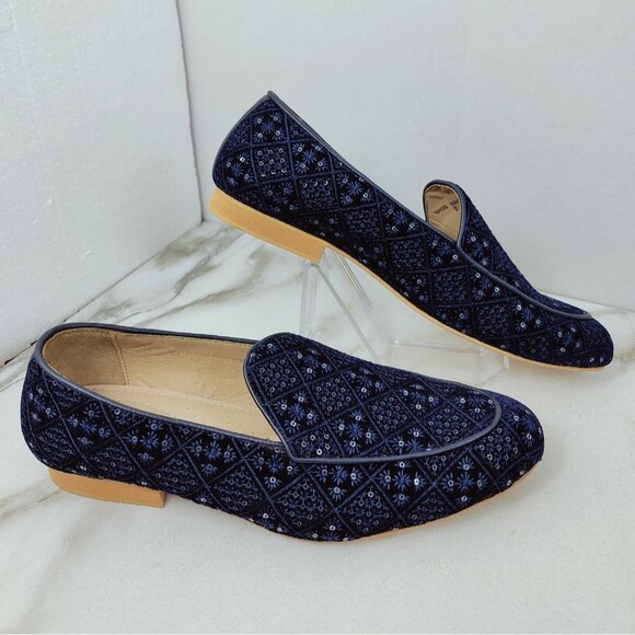 NWT Manyavar Men\'s Blue Embroidered Sequin Jooti Juti Dress Loafers, Sz 9 main image 6